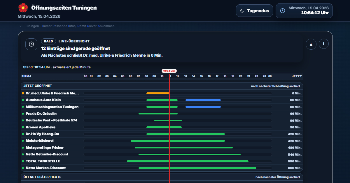 Nachtmodus Vorschau Öffnungszeiten Tuningen