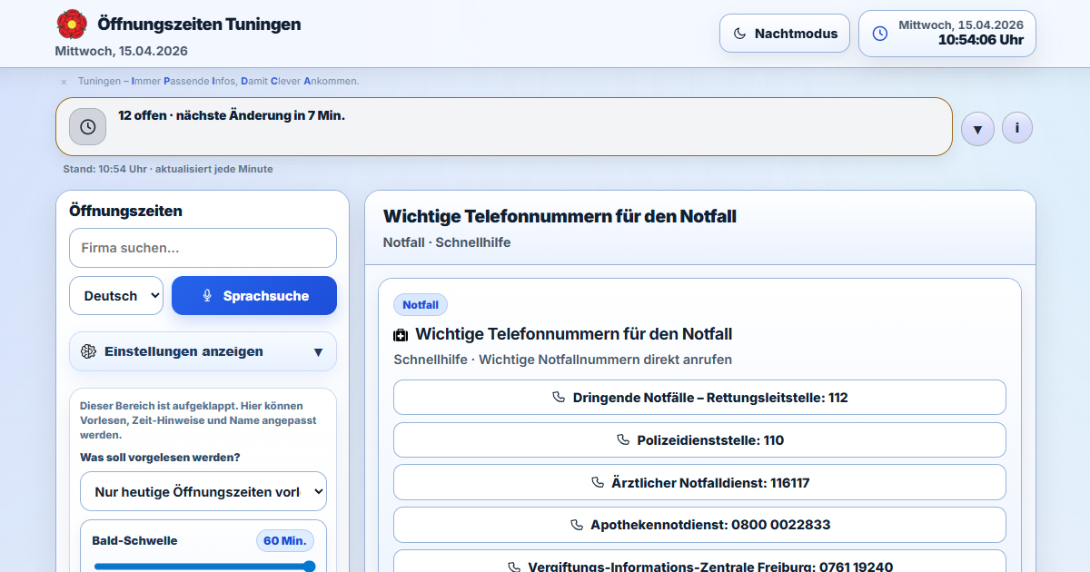 Wichtige Telefonnummern für den Notfall Vorschau