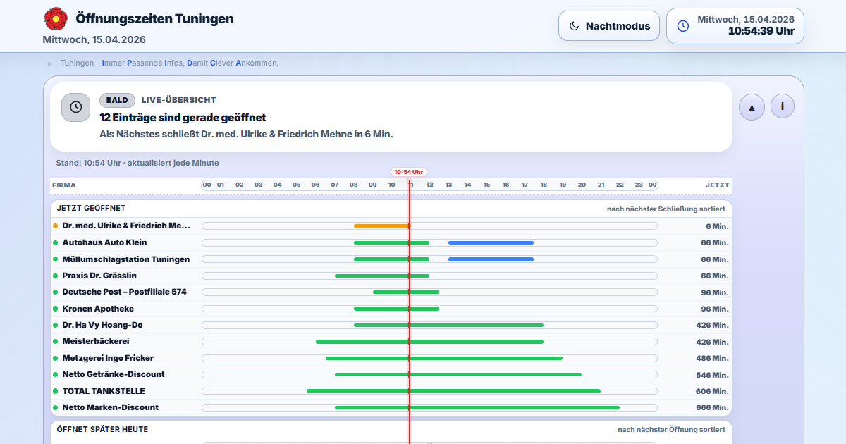Tagmodus Vorschau Öffnungszeiten Tuningen