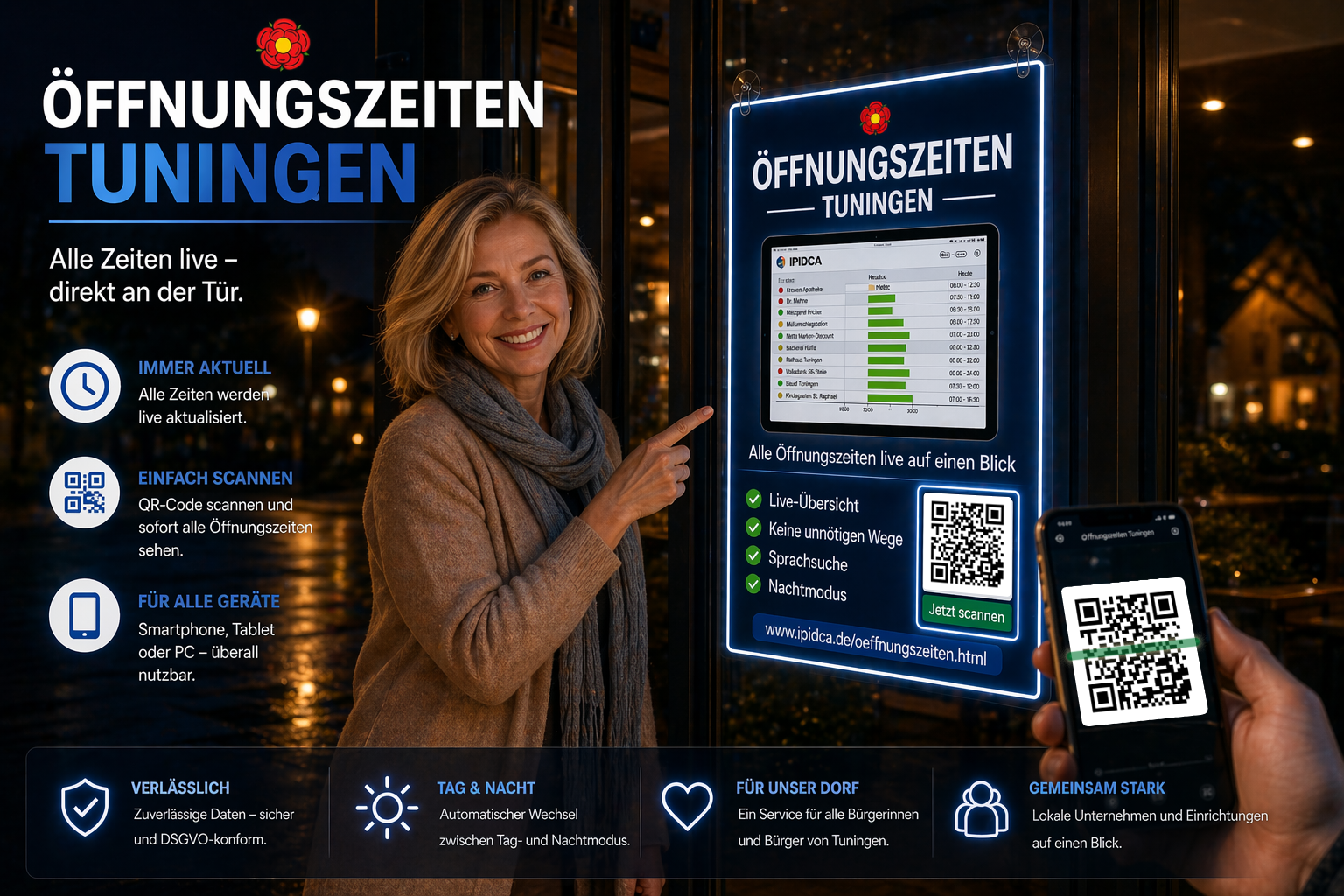Öffnungszeiten Tuningen Szene im Abendlicht